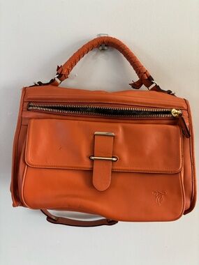 Women’s Orange Leather Shoulder Bag with Front Flap